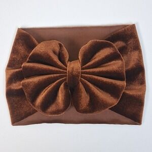 Rust Velvet Bow Turban Headwrap Baby Toddler Girl Soft‎ Stretchy Earthy Tones